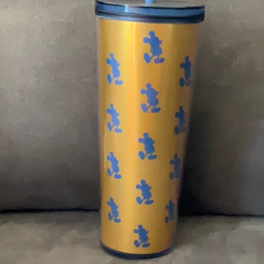 *3/30 ❤️ Gold Tumbler with Blue Mickey Mouse Design